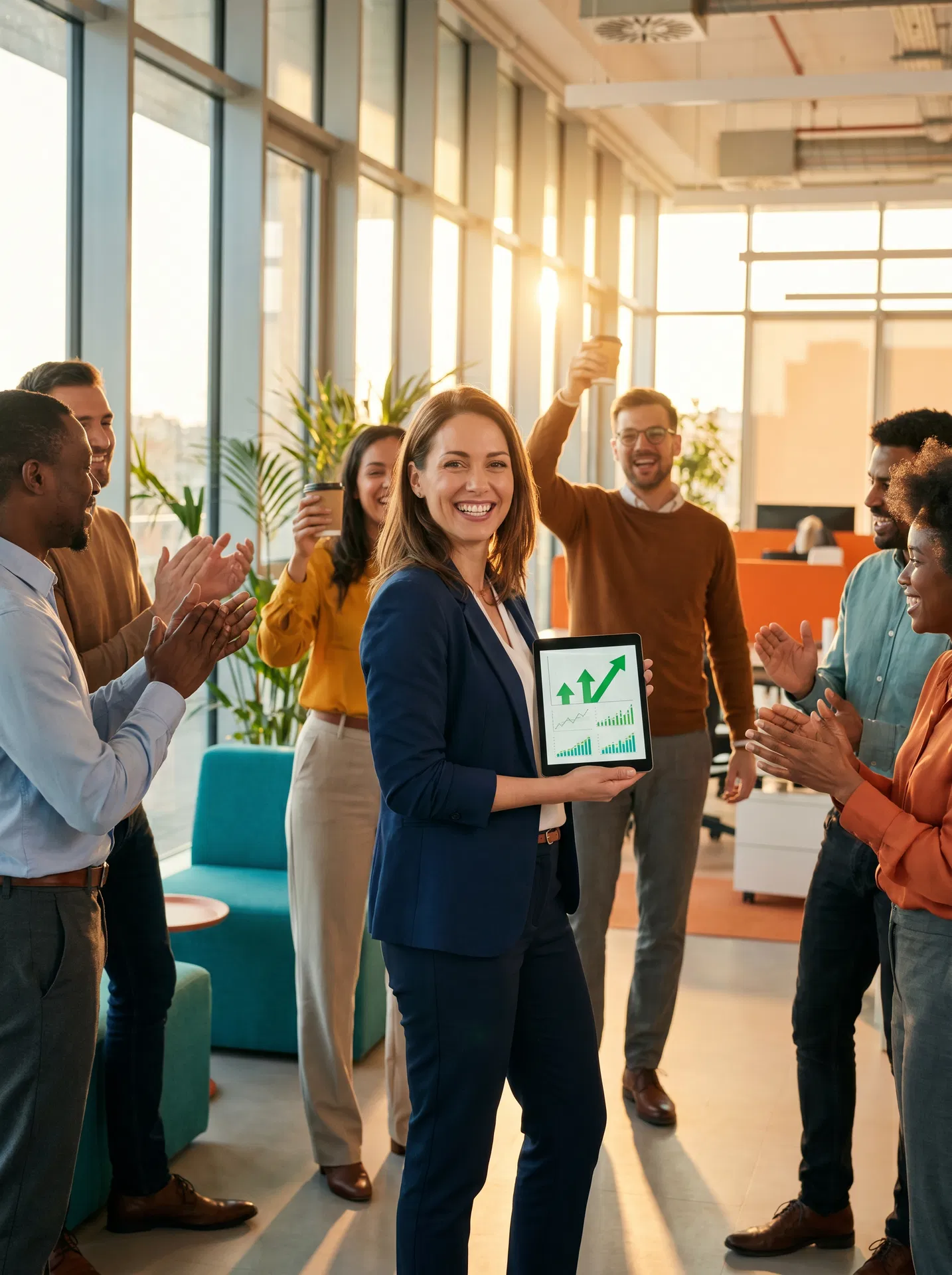 Erfolgreiche Unternehmerin mit ihrem Team
